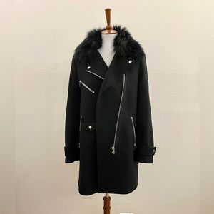 Zara Asymmetrical Zipper Faux Fur Collar Coat